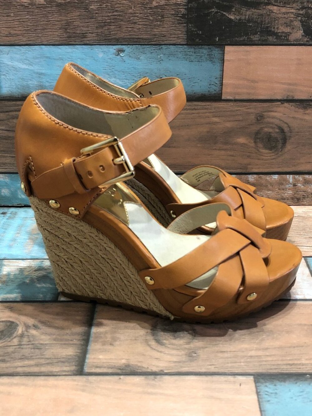 Michael Kors Wedge Sandals Peep Toes Tan Women's Size 6 M